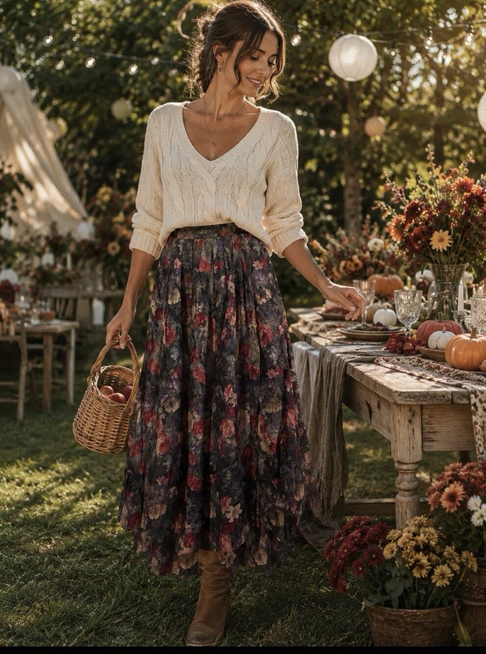 Vintage Chelsea Campbell Pleated Romantic Cottagecore Garden Party Harvest 6P